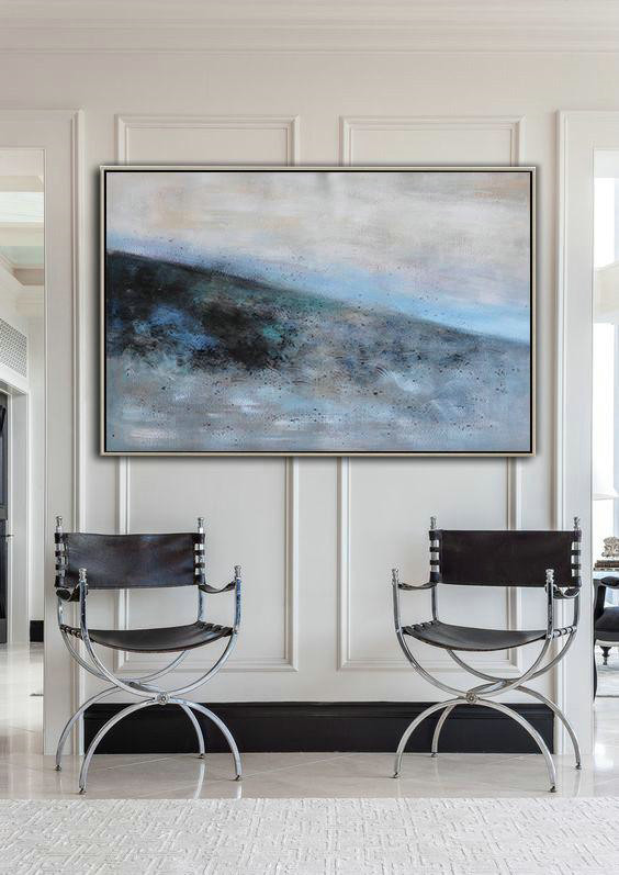 Handmade Large Contemporary Art,Oversized Horizontal Contemporary Art,Hand Paint Abstract Painting,Grey,Blue,Black.etc